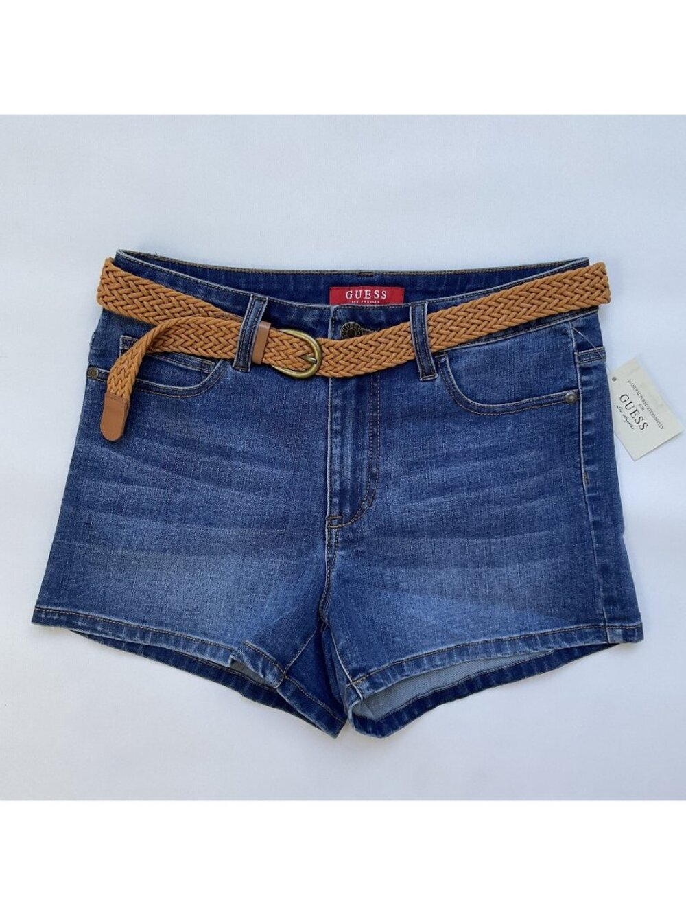 Guess Women’s High Rise Short With Belt In Medium Blue Size 27